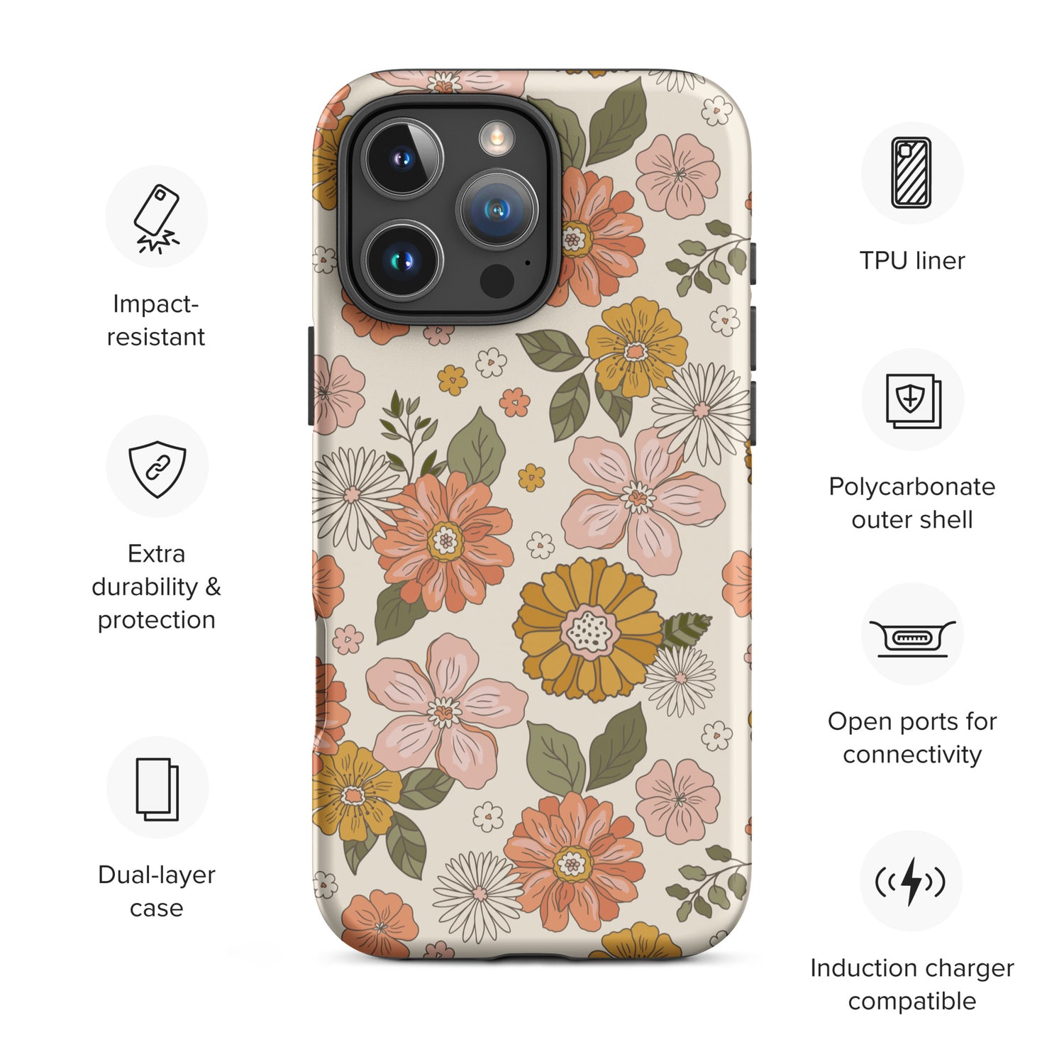 Retro Floral Cream Tough Case for iPhone