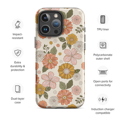 Retro Floral Cream Tough Case for iPhone