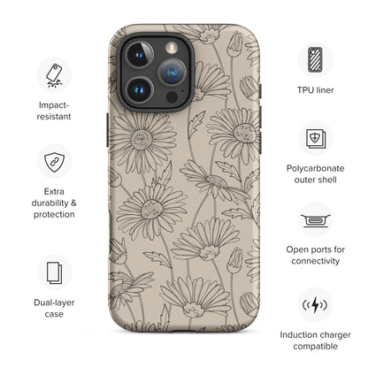 Beige Daisy Floral Tough Case for iPhone