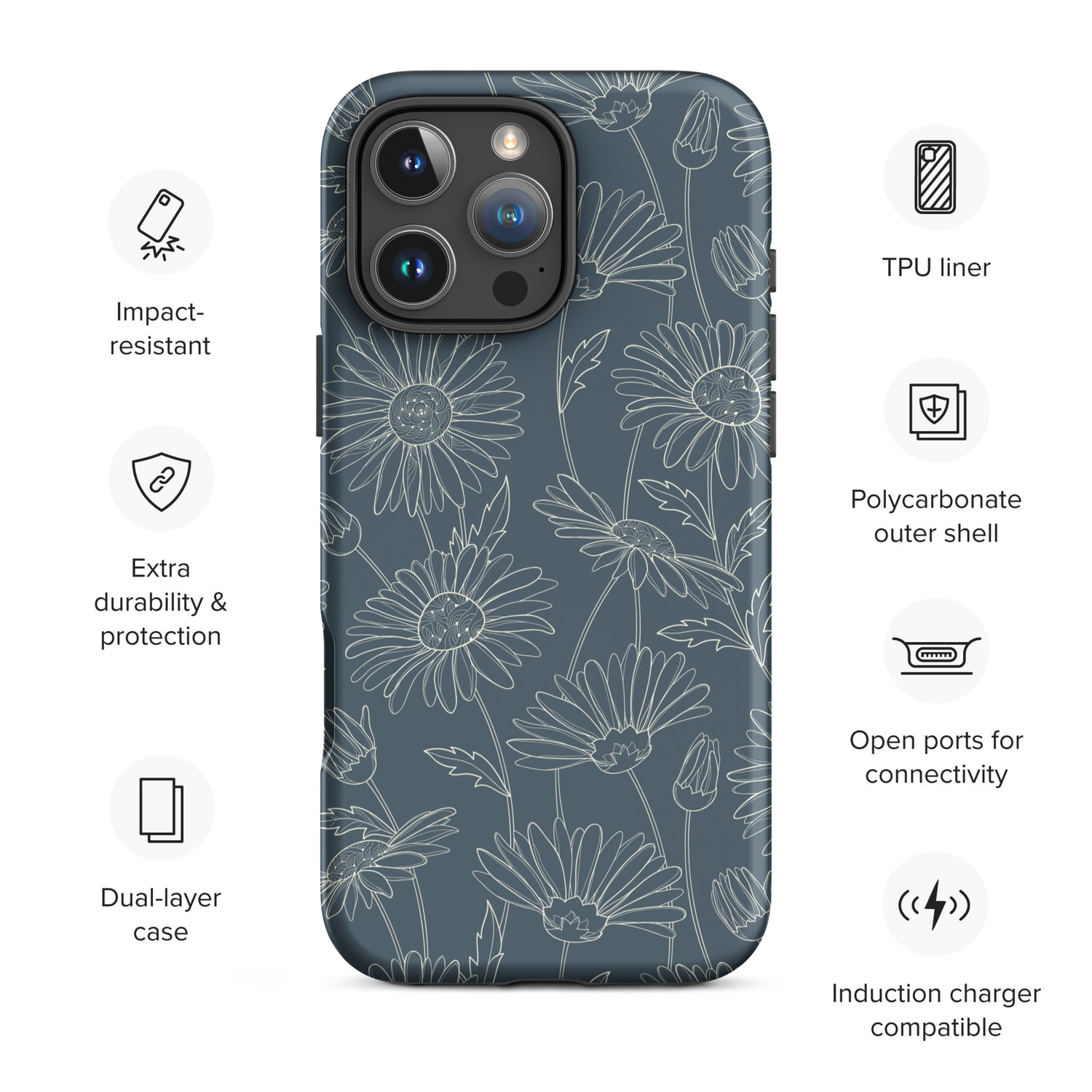 Slate Daisy Line Art Tough Case for iPhone