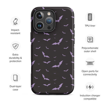 Black &amp; Purple Bats Tough Case for iPhone