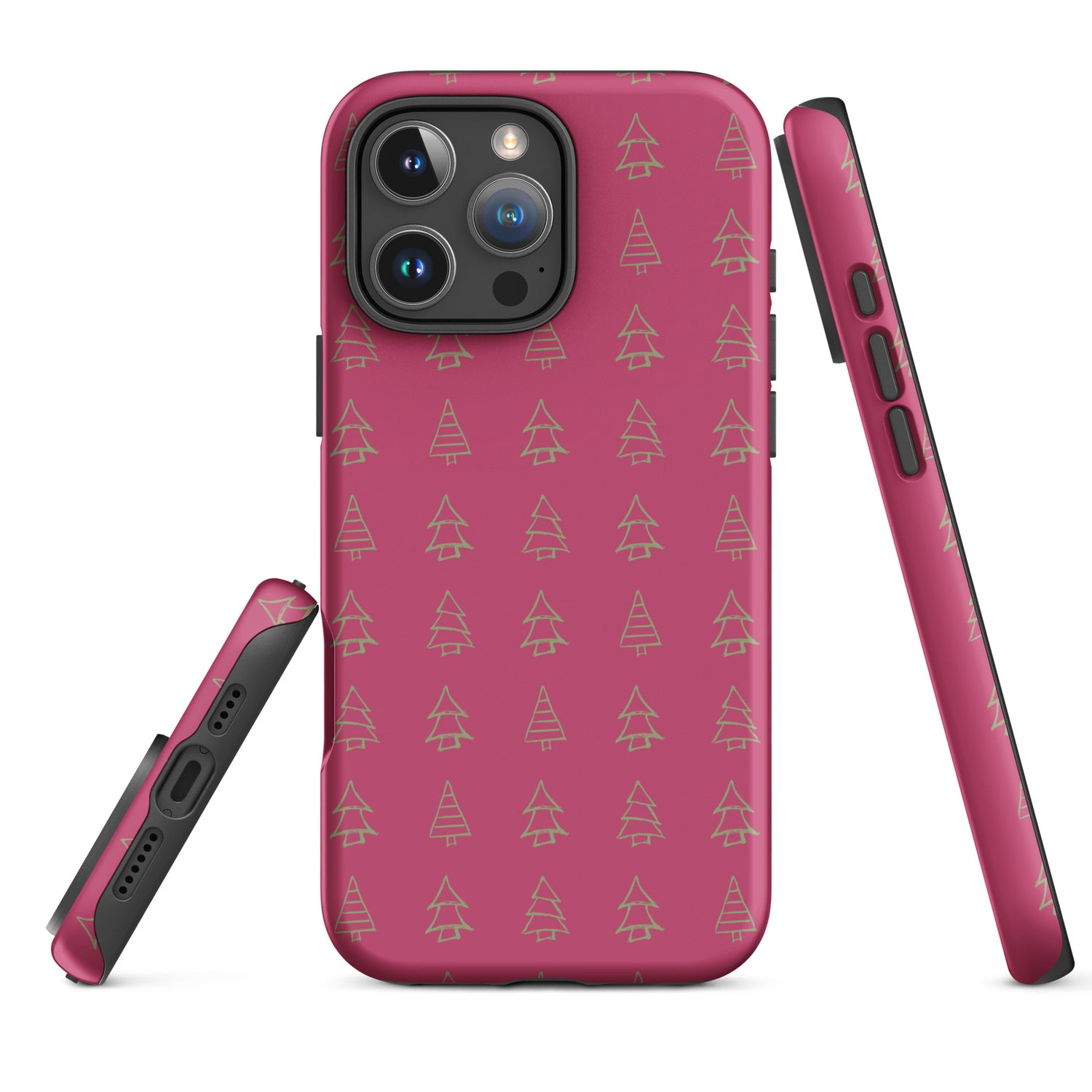 Pink Holiday Tree Pattern Tough Case for iPhone