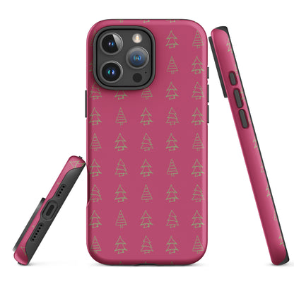 Pink Holiday Tree Pattern Tough Case for iPhone