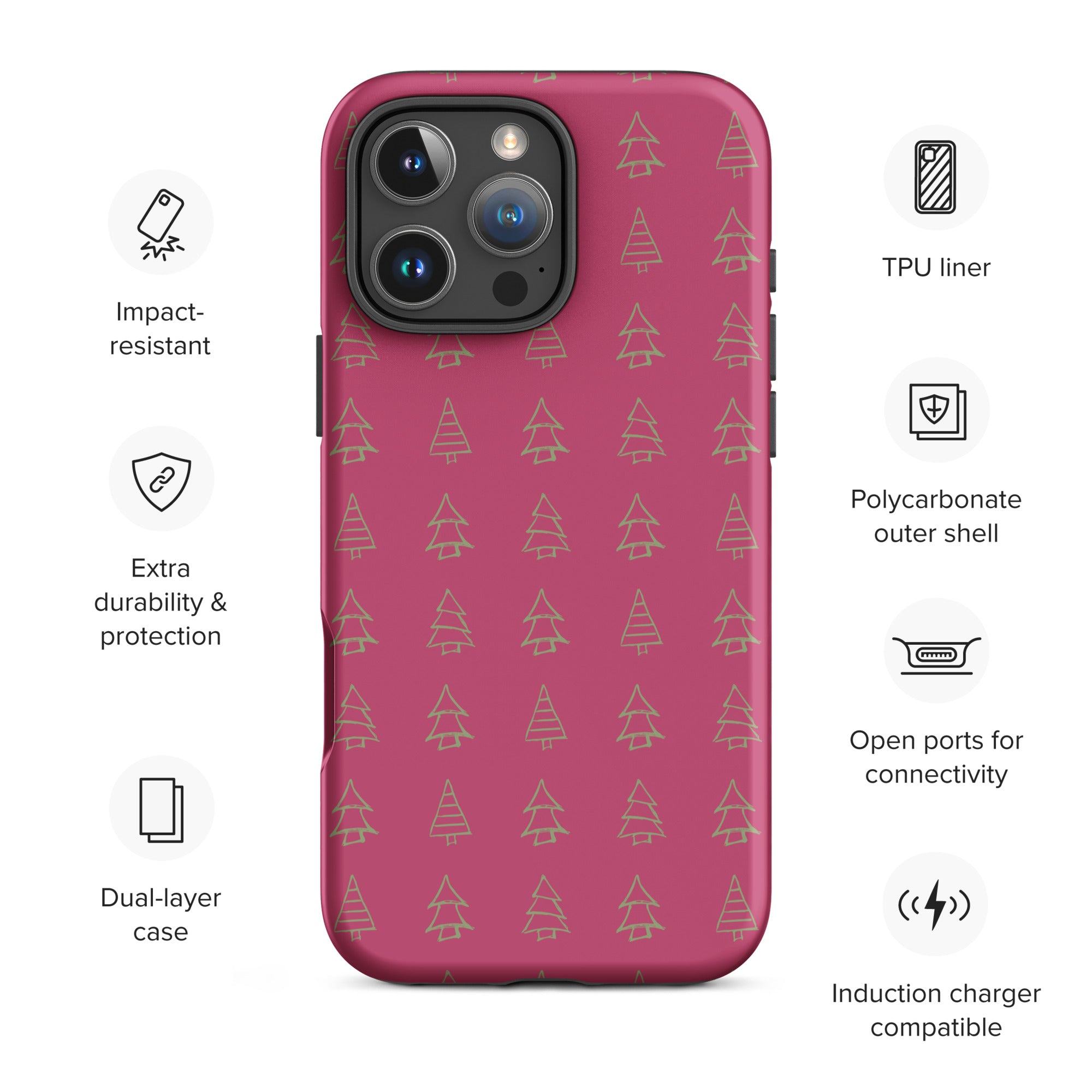 Pink Holiday Tree Pattern Tough Case for iPhone