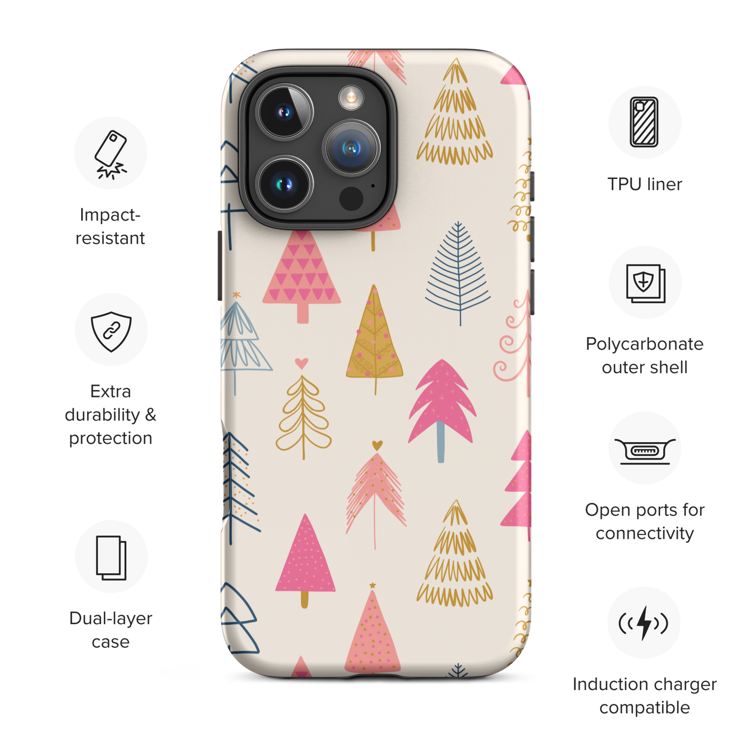 Pastel Holiday Trees Tough Case for iPhone