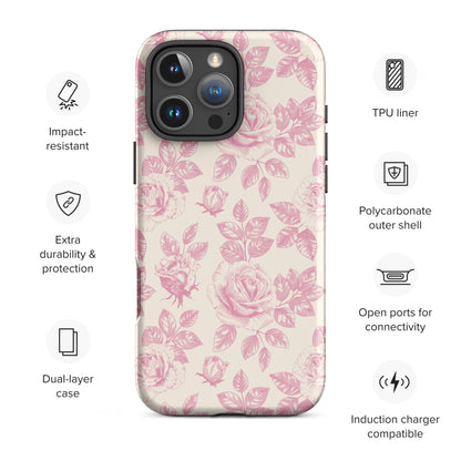 Pink Vintage Toile Floral Tough Case for iPhone