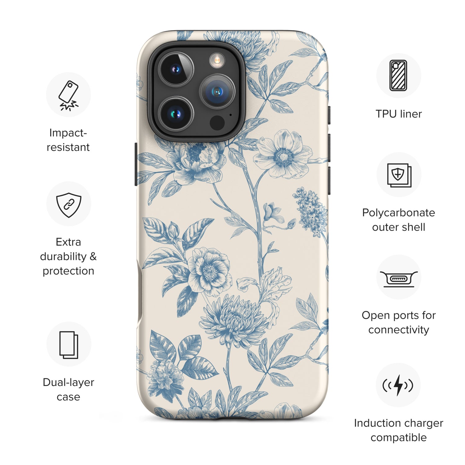 French Toile Floral Tough Case for iPhone