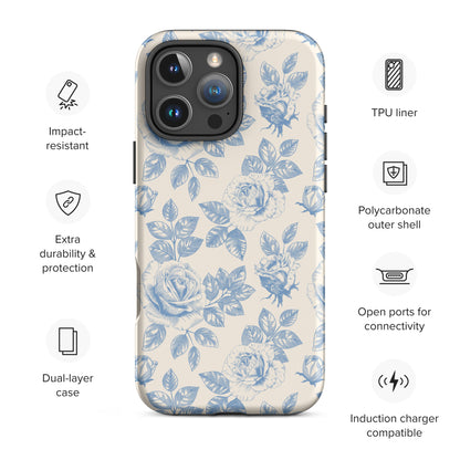 Blue Rose Toile Tough Case for iPhone