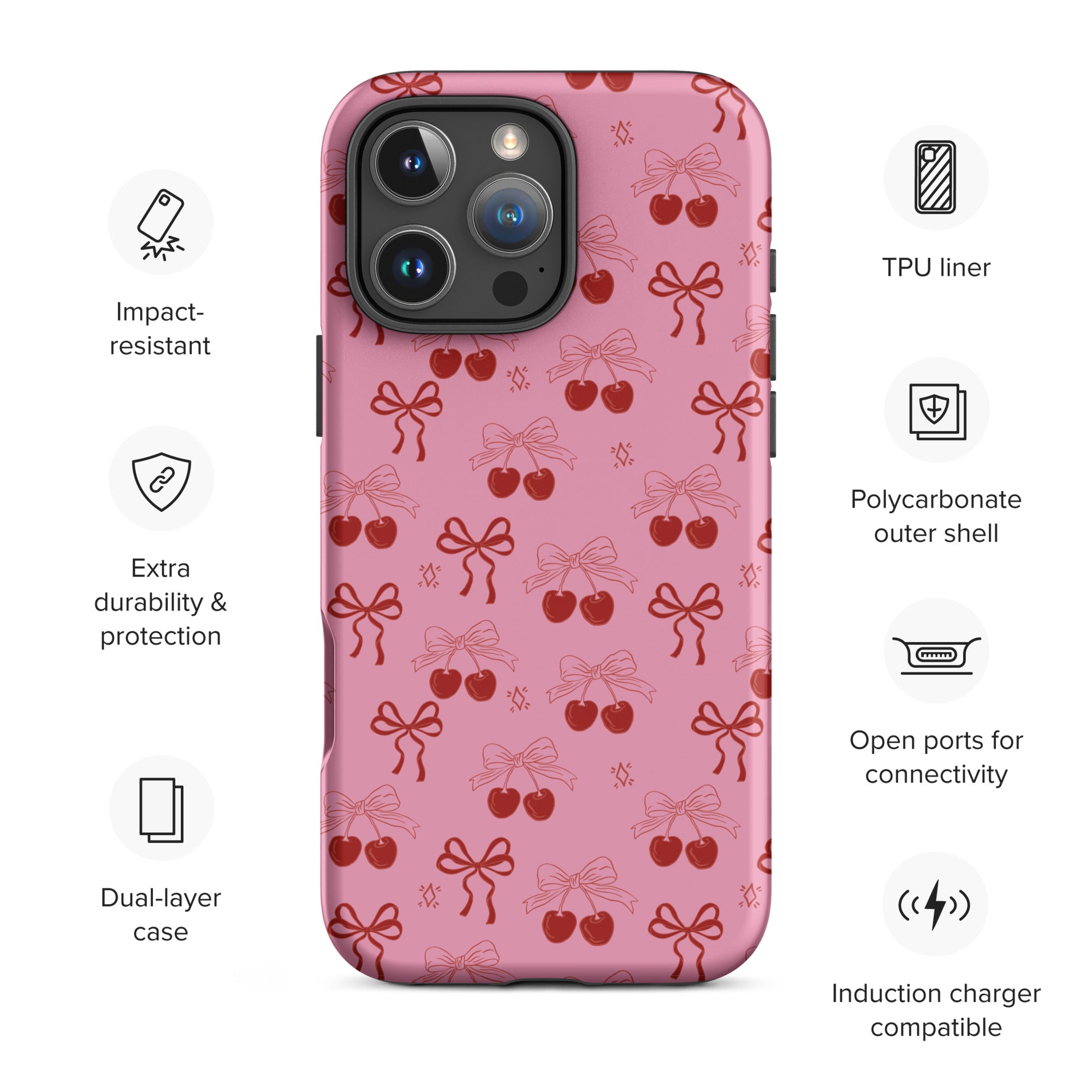 Cherry Red Bow Tough Case for iPhone