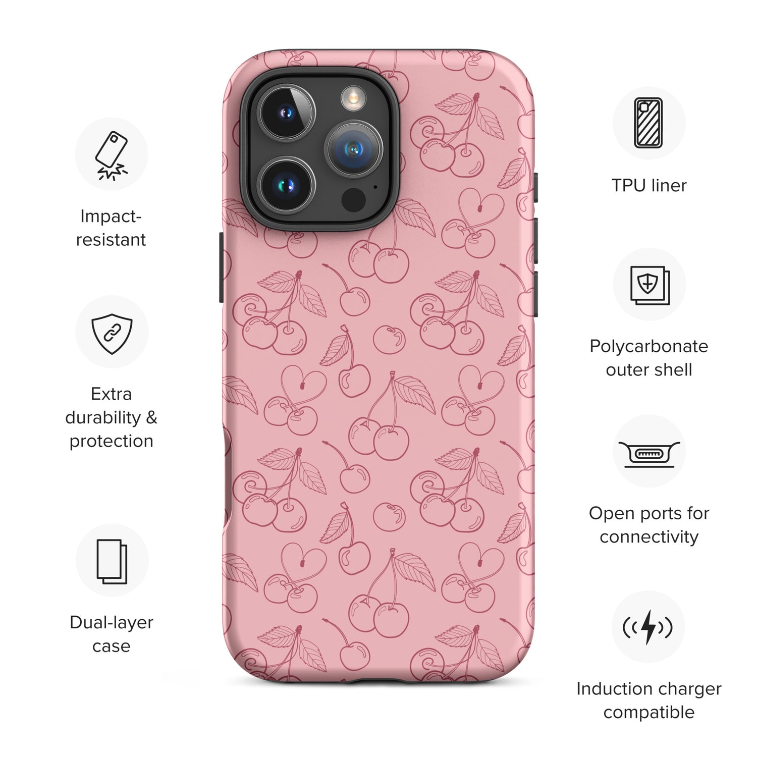 Pink Line Art Cherry Tough Case for iPhone