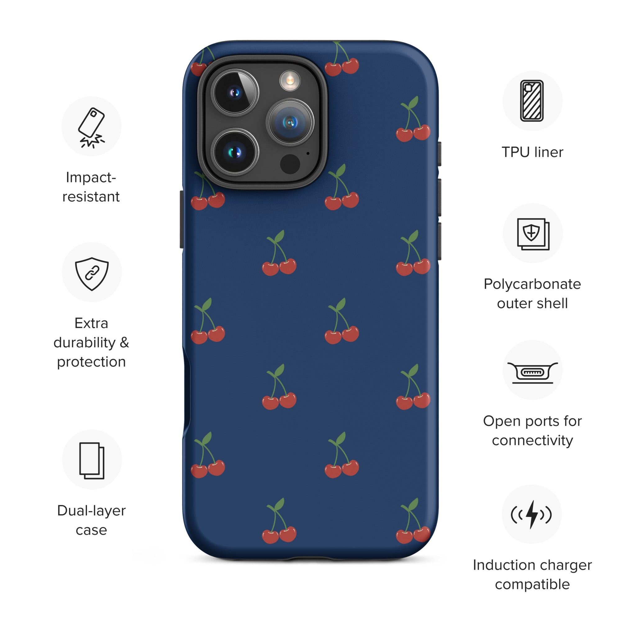 Navy Cherry Pop Tough Case for iPhone