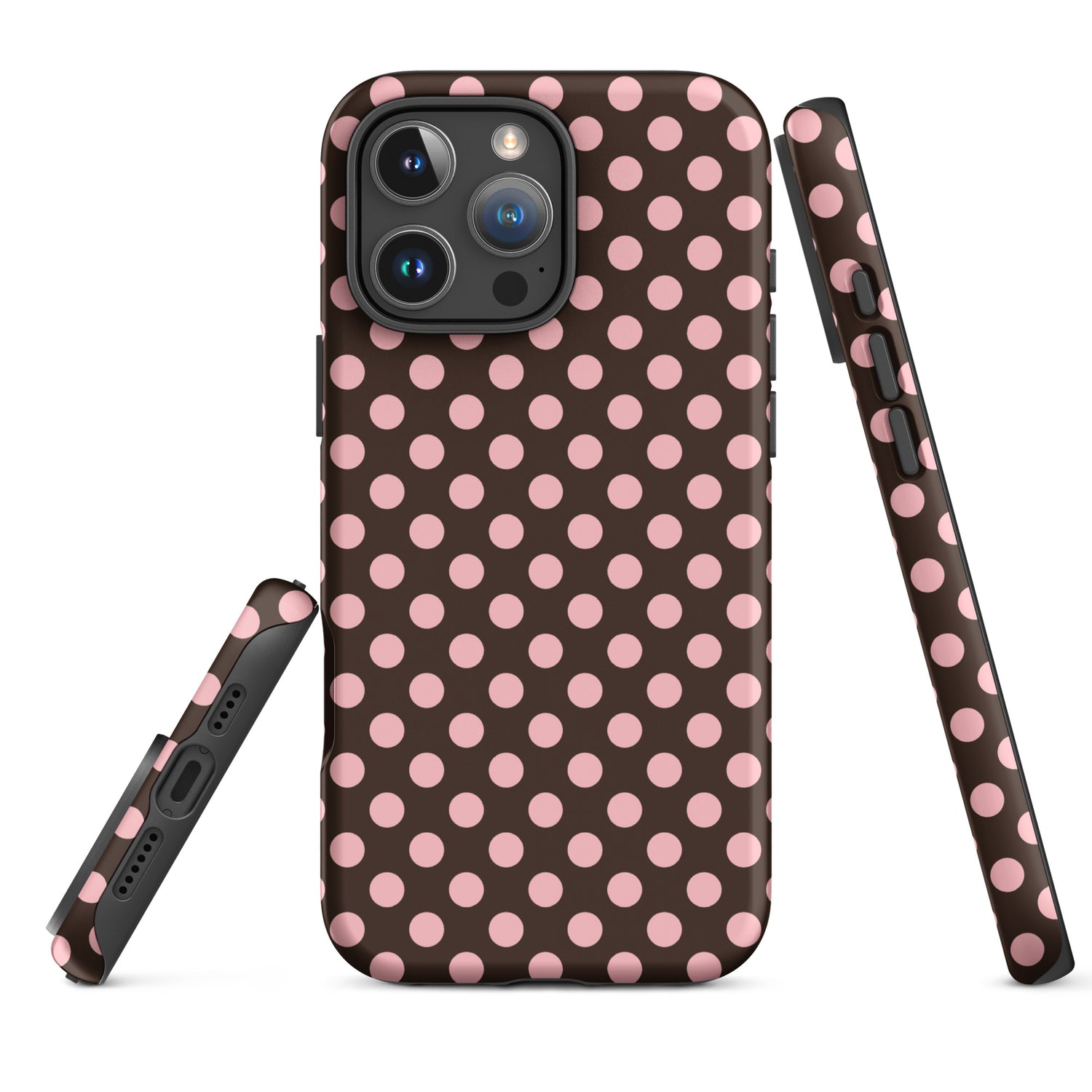 Blush Pink Polka Dot Cocoa Brown Tough Case for iPhone