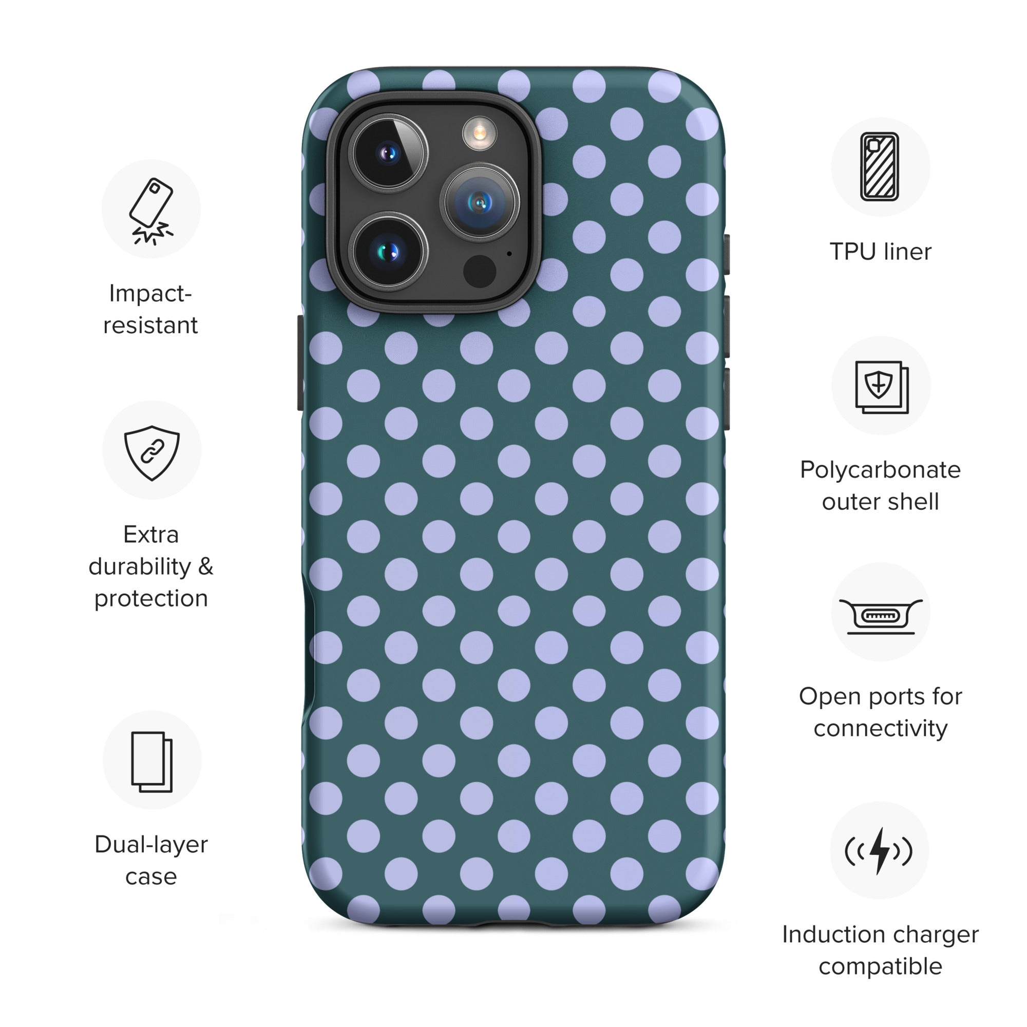 Teal Blue Polka Dot Lavender Tough Case for iPhone