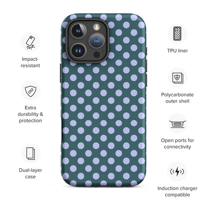 Teal Blue Polka Dot Lavender Tough Case for iPhone