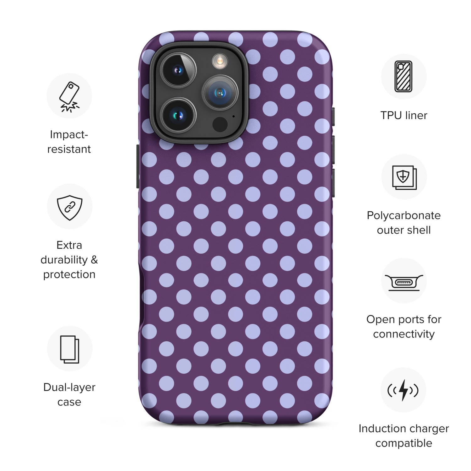 Deep Purple Polka Dot Lavender Tough Case for iPhone