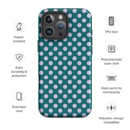 Teal Green Polka Dot Blush Pink Tough Case for iPhone