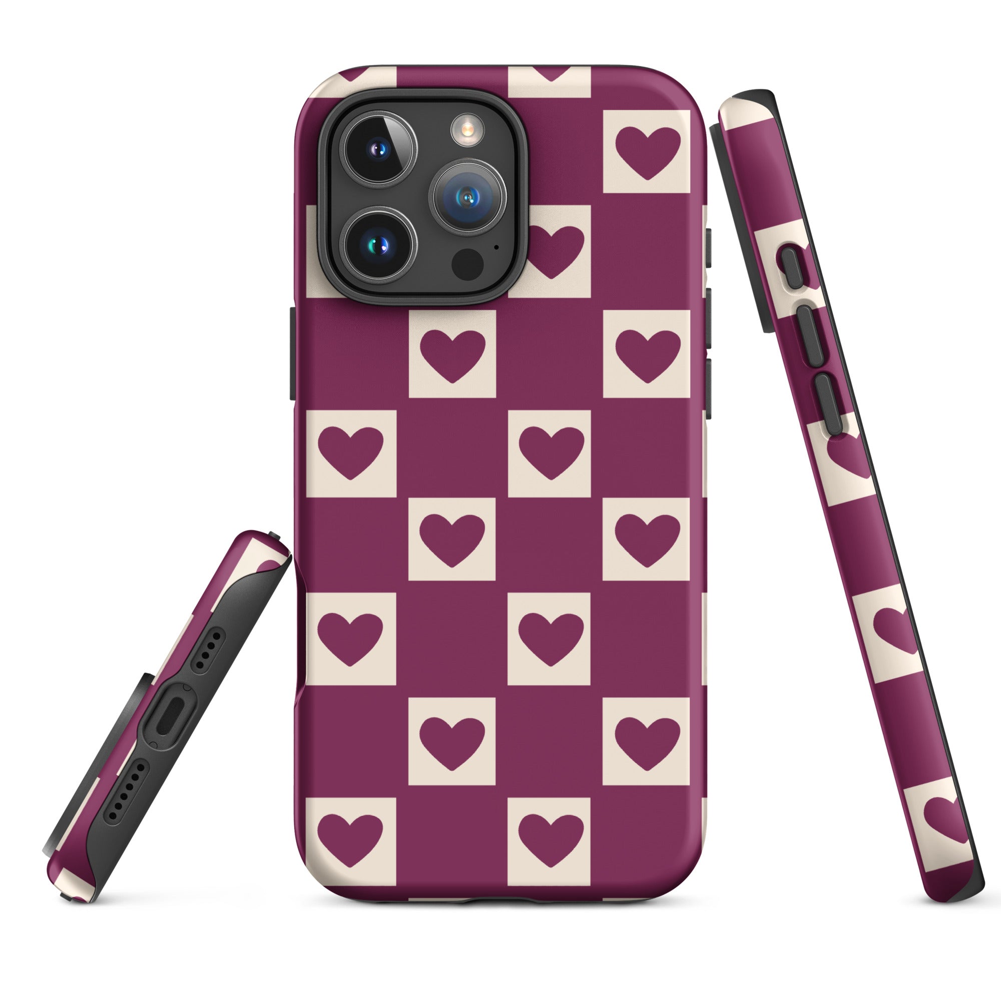 Berry Red Checkered Heart Tough Case for iPhone