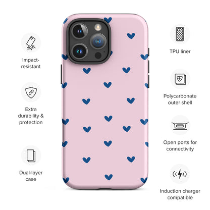 Blush Pink Heart Pattern Navy Tough Case for iPhone