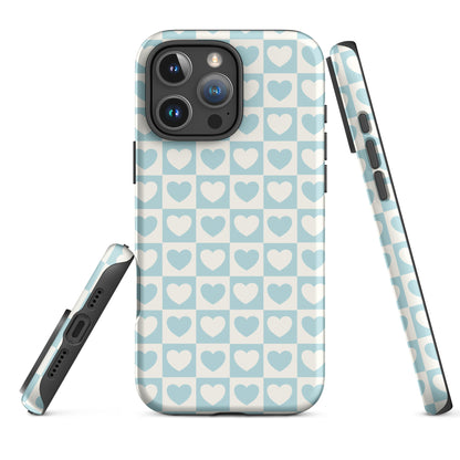 Powder Blue Heart Grid Tough Case for iPhone