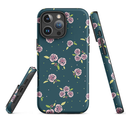 Deep Teal Rose Floral Tough Case for iPhone