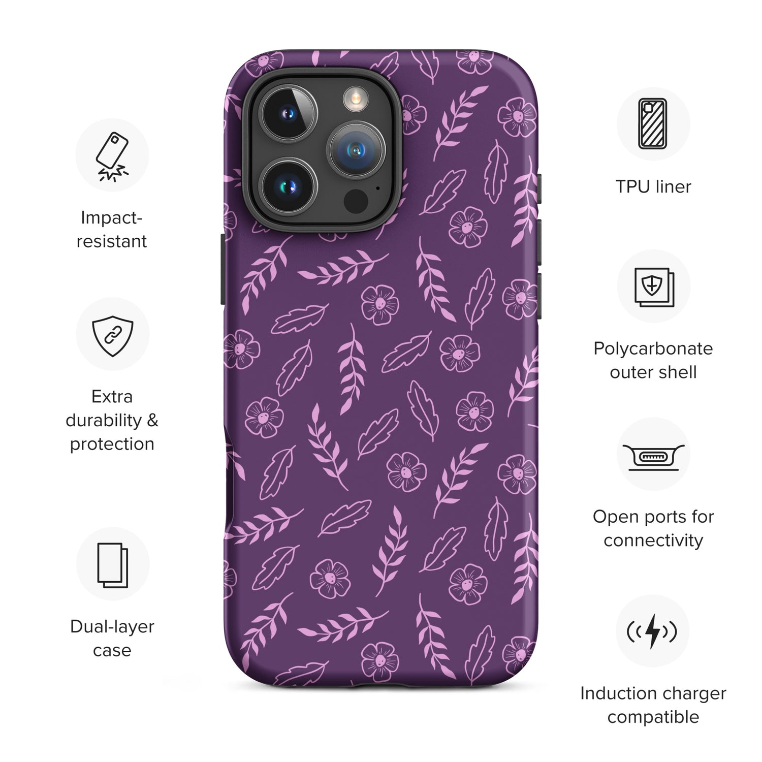 Murasaki Purple Botanical Linework Tough Case for iPhone