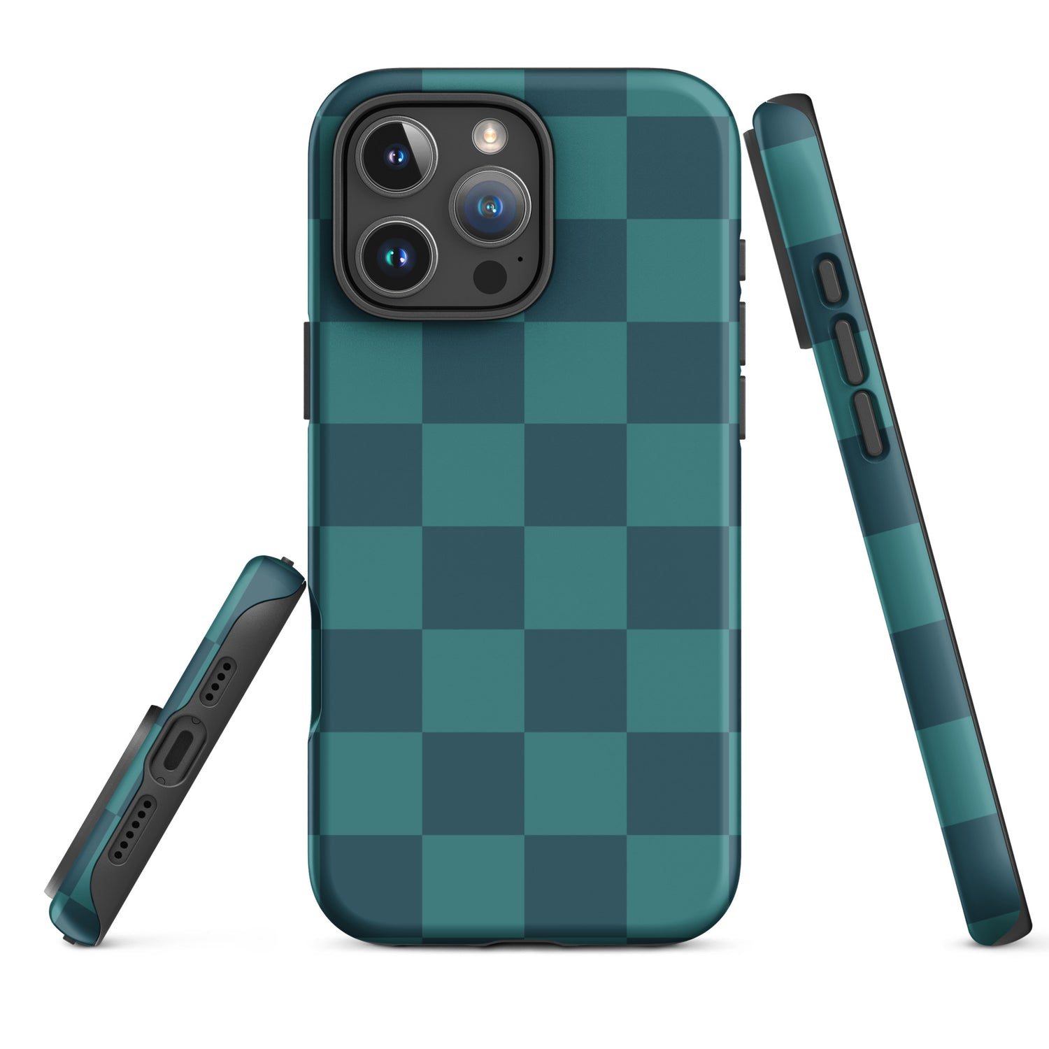 Deep Teal Checkered Tough Case for iPhone