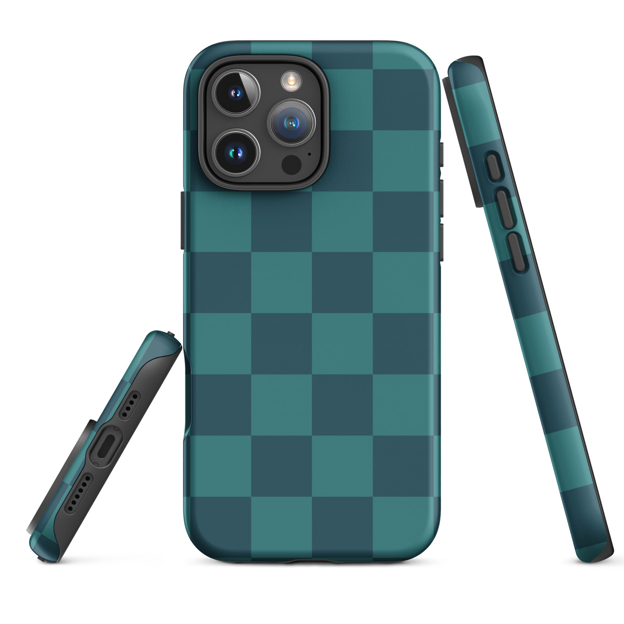 Deep Teal Checkered Tough Case for iPhone