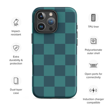Deep Teal Checkered Tough Case for iPhone