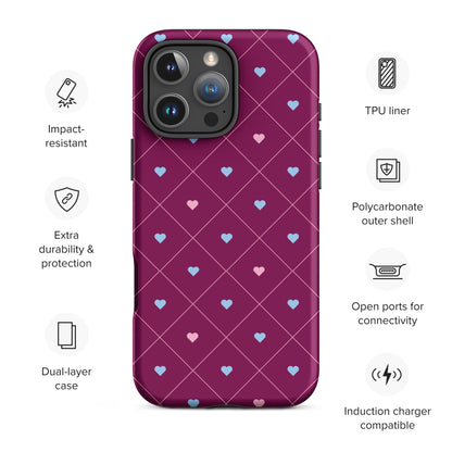 Pomegranate Heart Grid Tough Case for iPhone