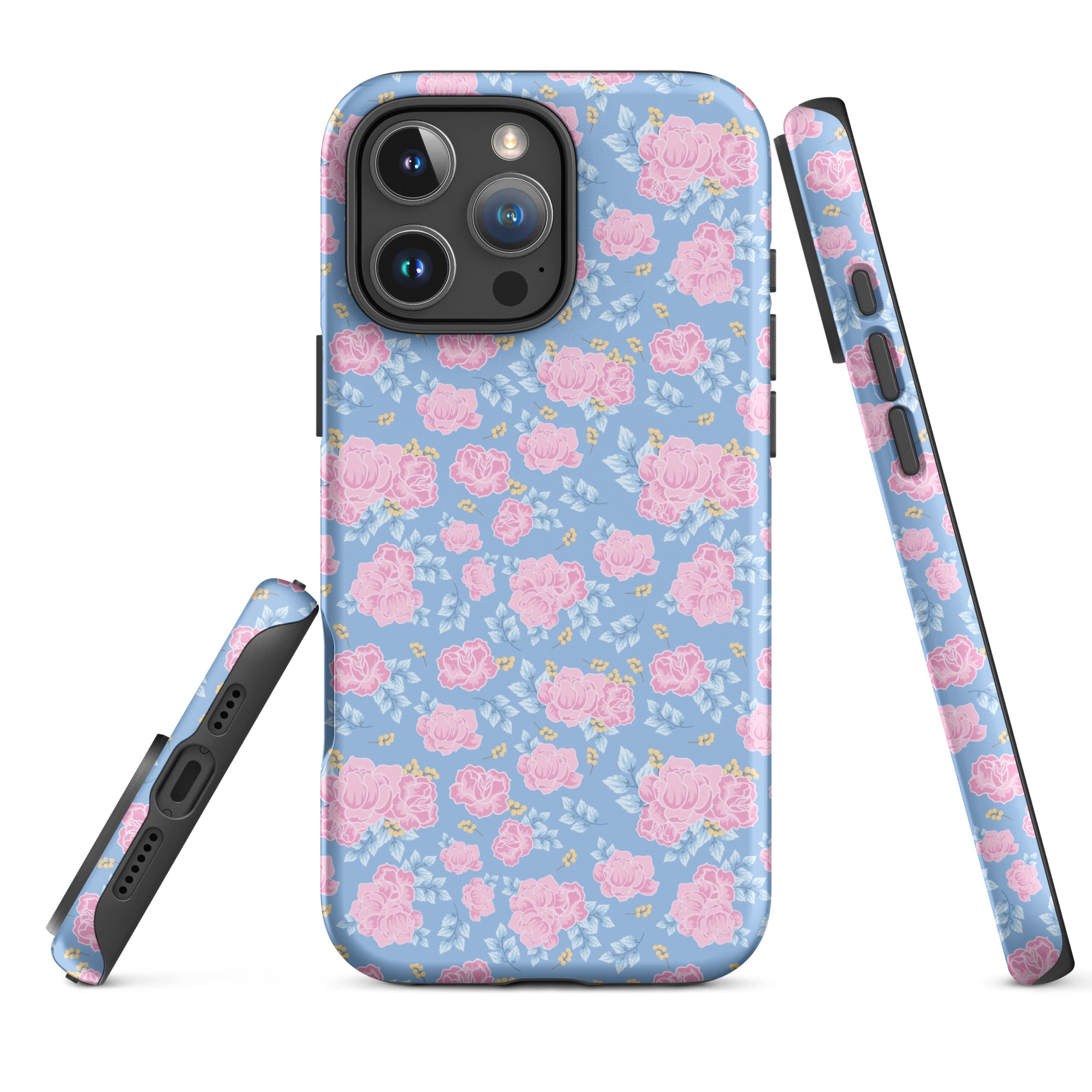 Powder Blue Pink Floral Tough Case for iPhone