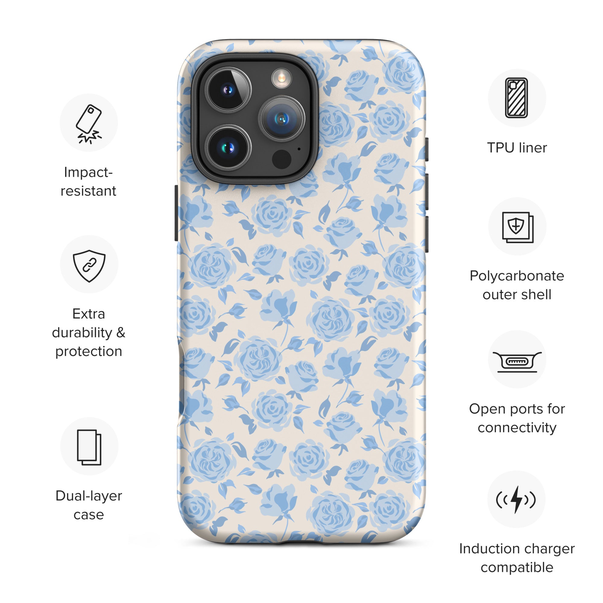 Powder Blue Rose Toile Tough Case for iPhone