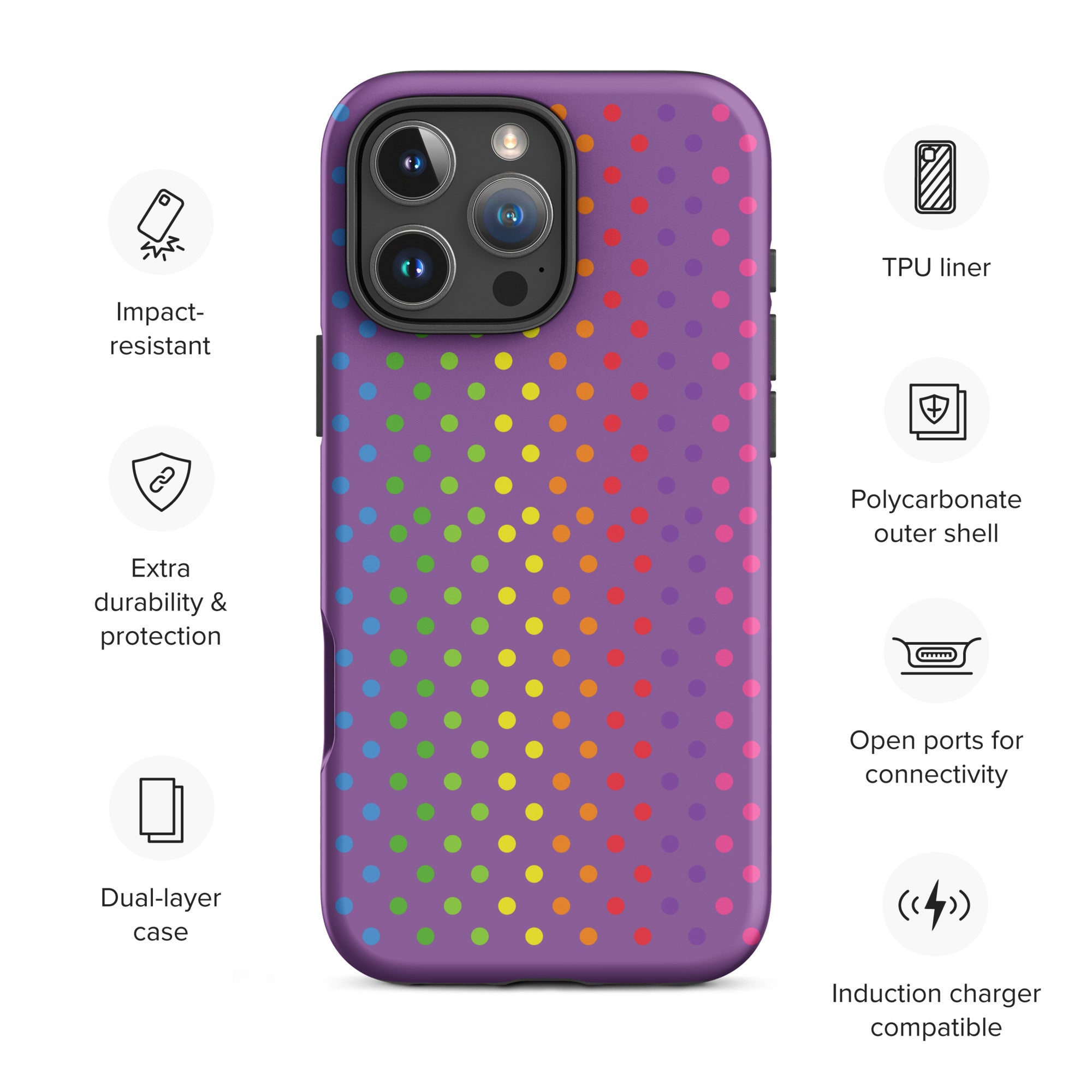 Violet Rainbow Polka Dot Tough Case for iPhone