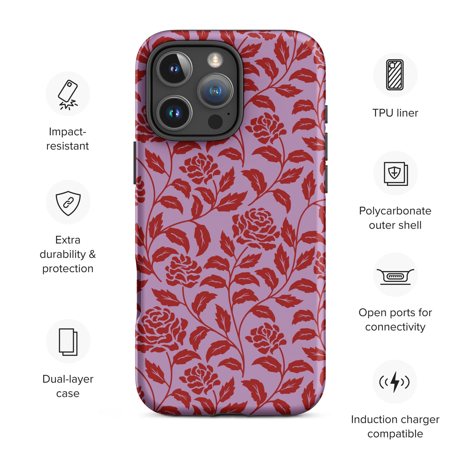 Lilac Red Rose Silhouette Tough Case for iPhone