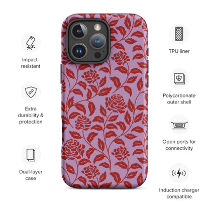 Lilac Red Rose Silhouette Tough Case for iPhone