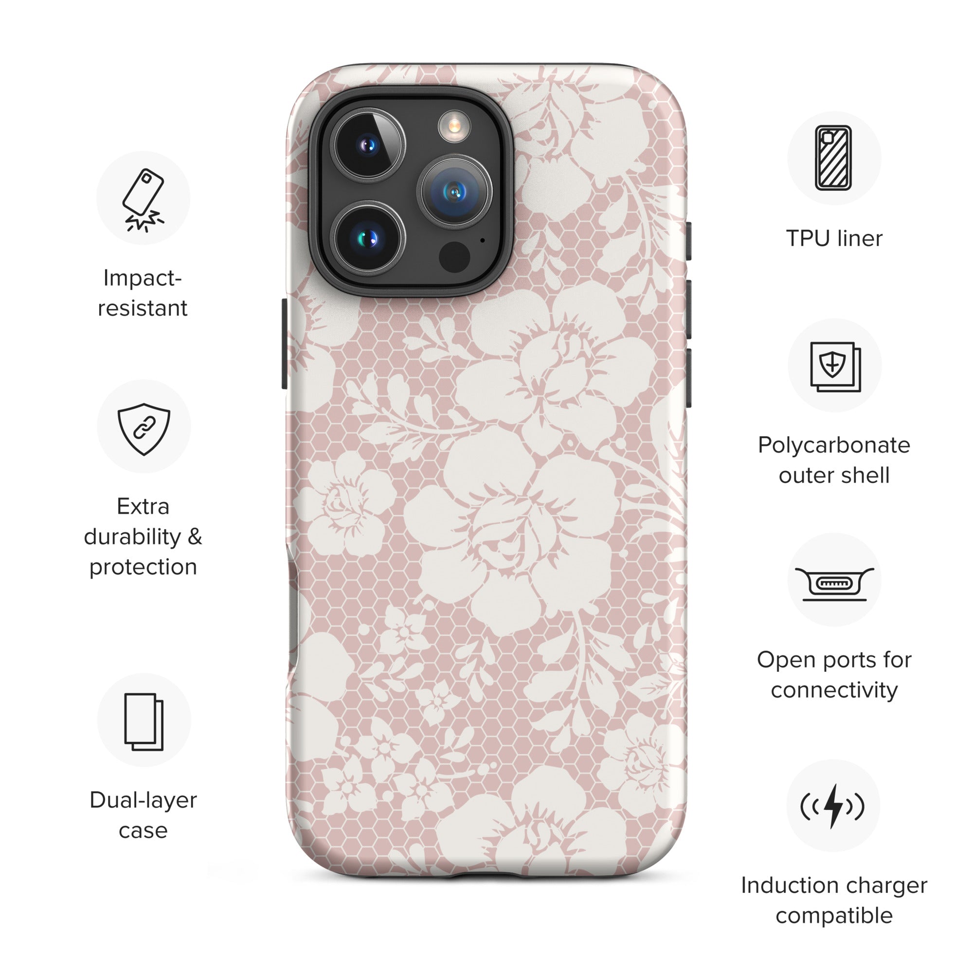 Blush Lace Floral Tough Case for iPhone
