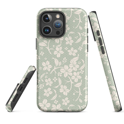 Sage Lace Floral Tough Case for iPhone