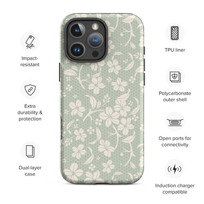 Sage Lace Floral Tough Case for iPhone