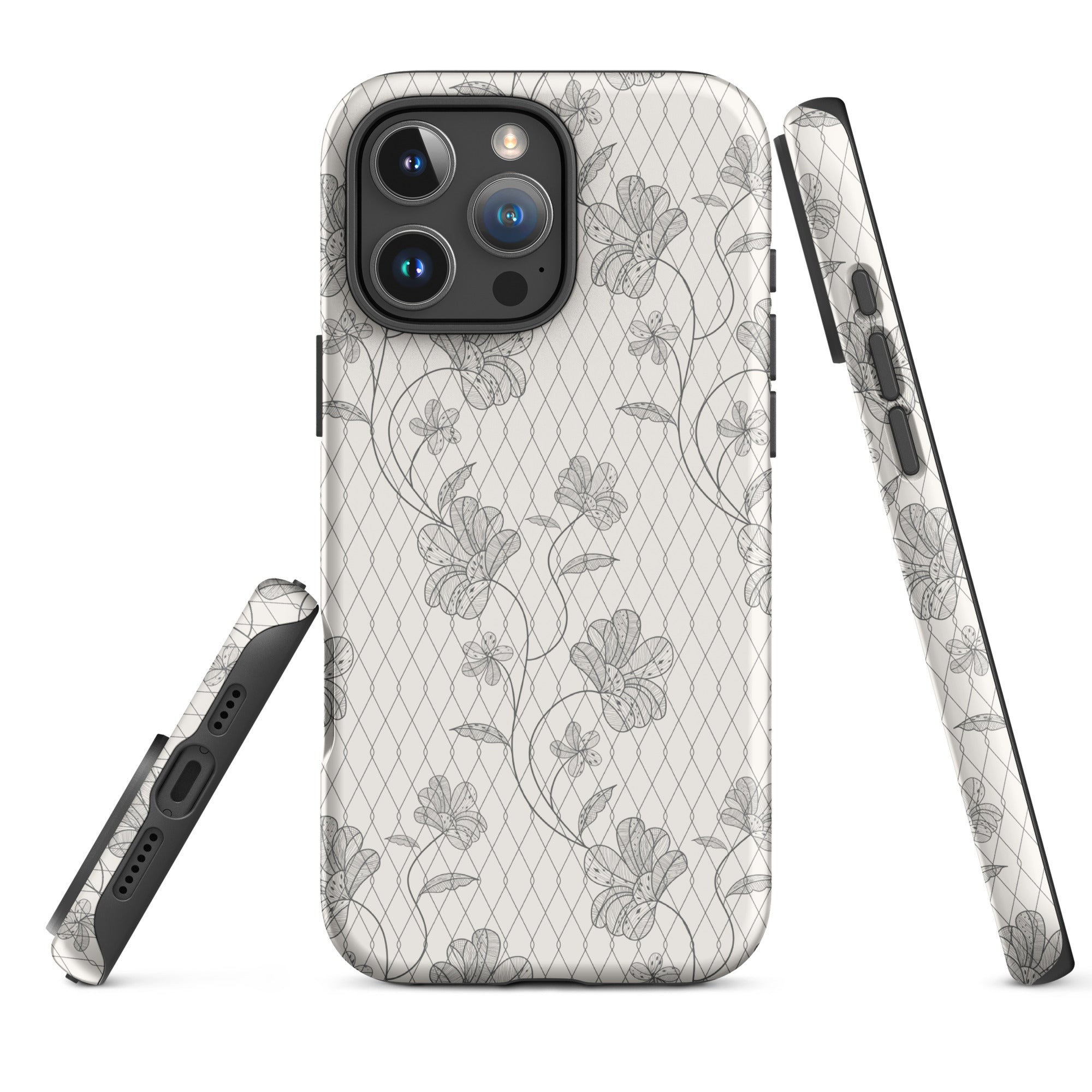 Porcelain Cream Floral Lattice Tough Case for iPhone
