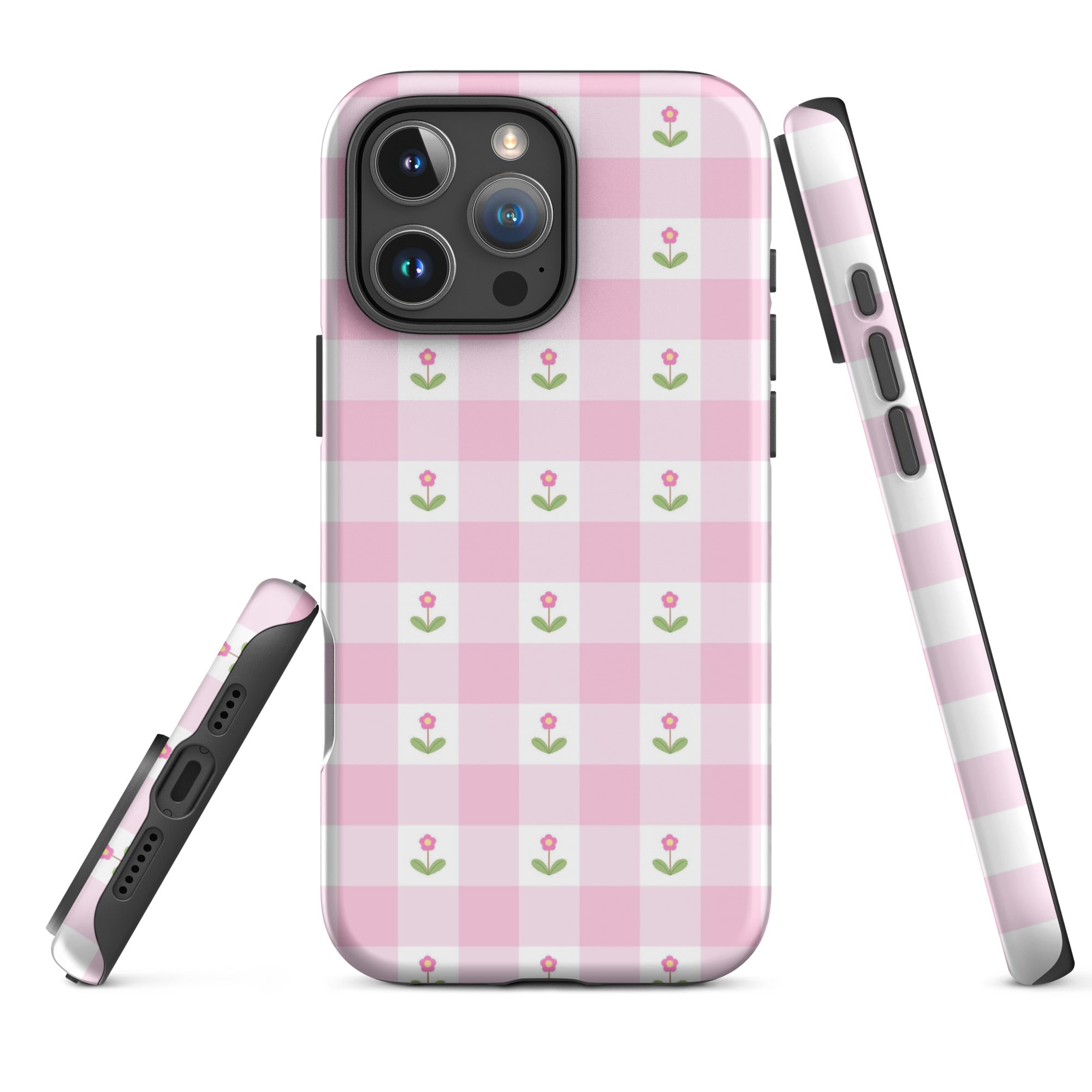 Blush Pink Gingham Floral Tough Case for iPhone