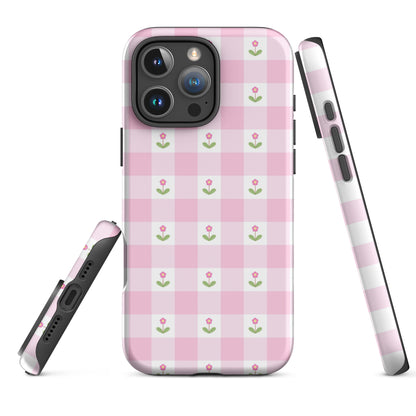 Blush Pink Gingham Floral Tough Case for iPhone