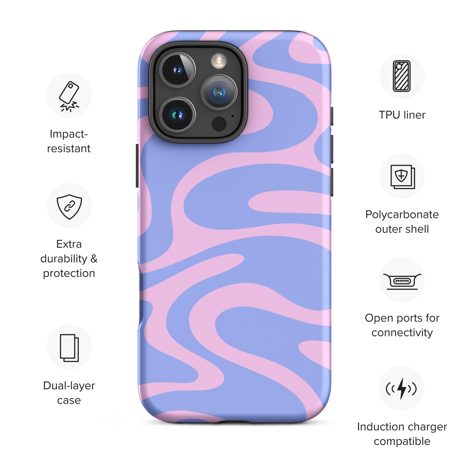 Periwinkle Pink Abstract Wave Tough Case for iPhone