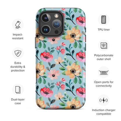 Sky Blue Floral Dream Tough Case for iPhone