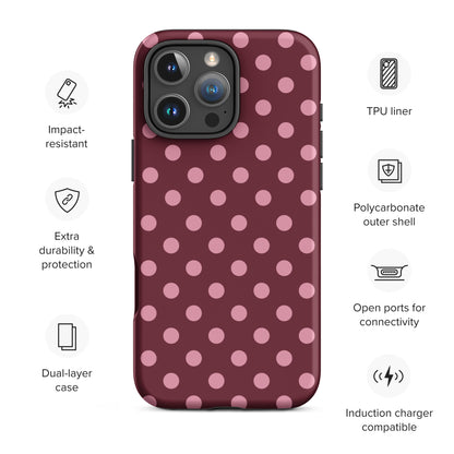 Burgundy Pink Polka Dot Tough Case for iPhone