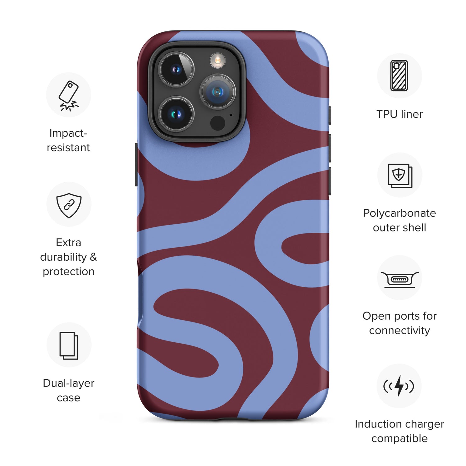 Burgundy Blue Abstract Wave Tough Case for iPhone