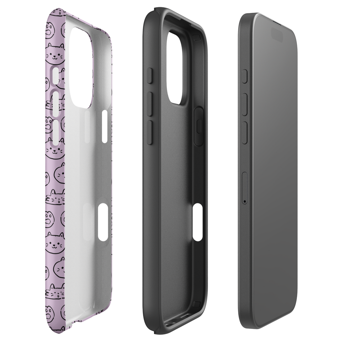 Lilac Cat Pattern Tough Case for iPhone