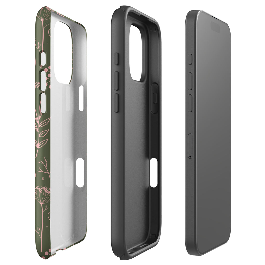 Olive Green Pink Line Art Floral Tough Case for iPhone