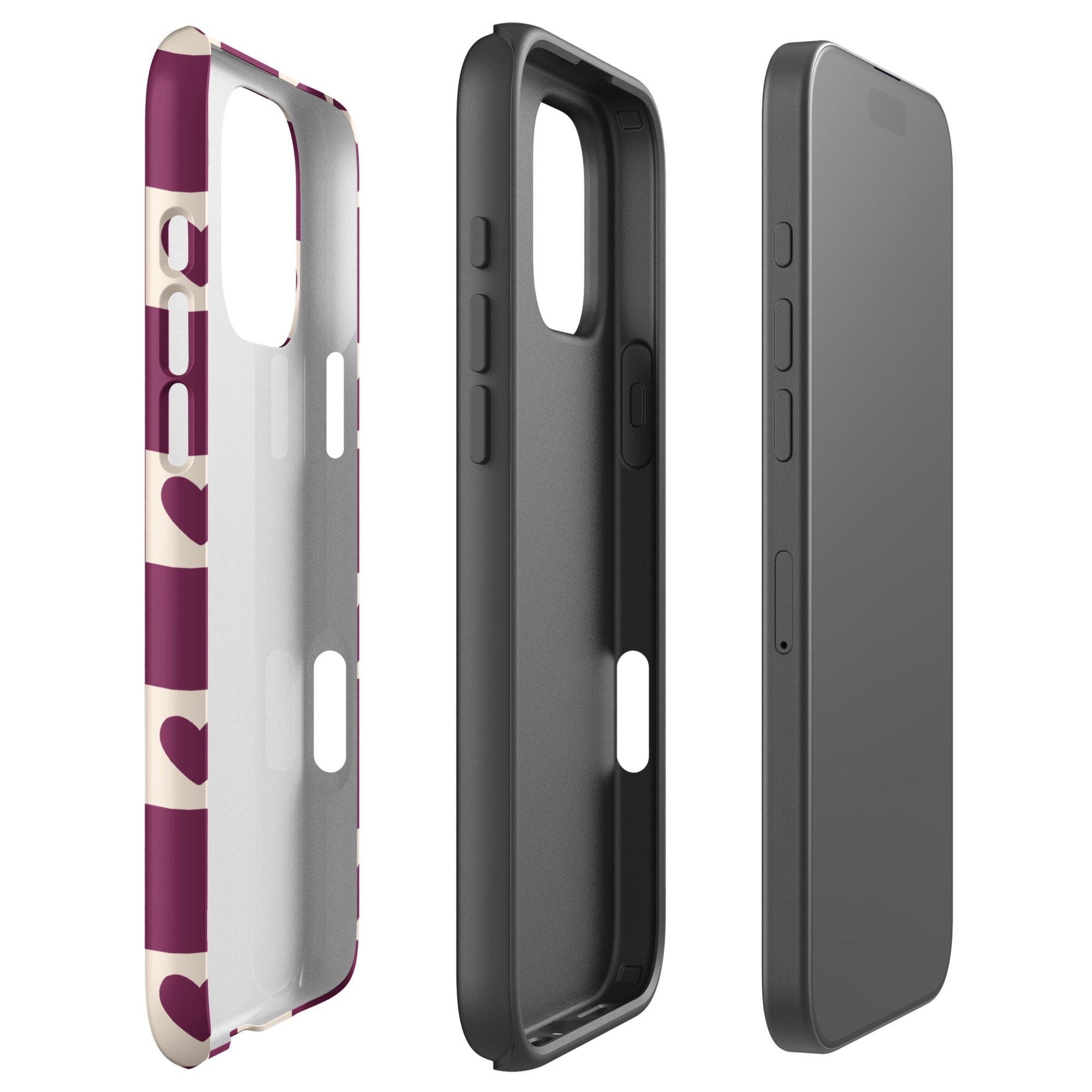 Berry Red Checkered Heart Tough Case for iPhone