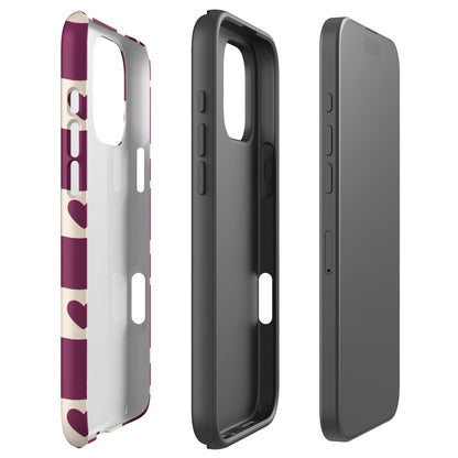 Berry Red Checkered Heart Tough Case for iPhone