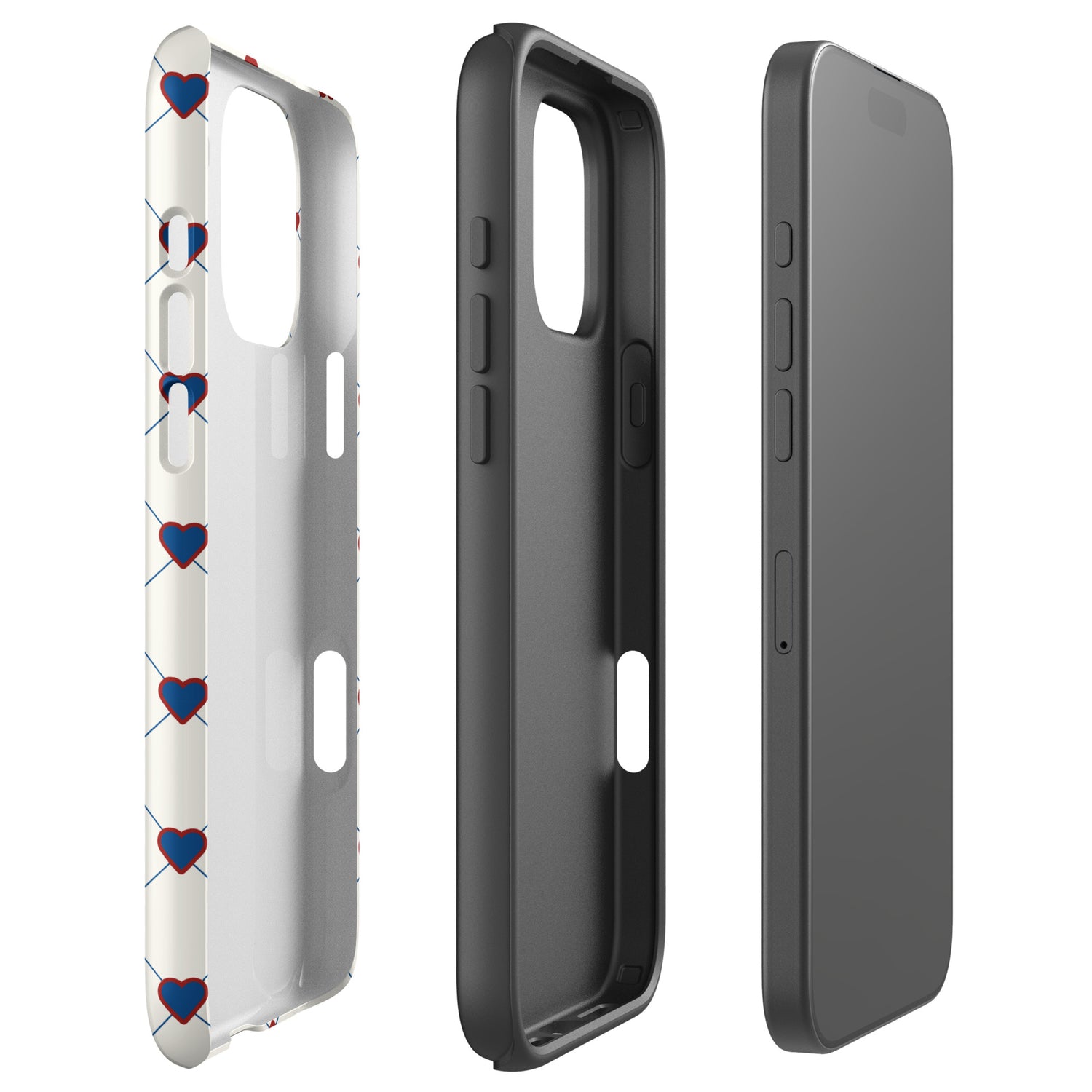 Red White &amp; Blue Heart Grid Tough Case for iPhone