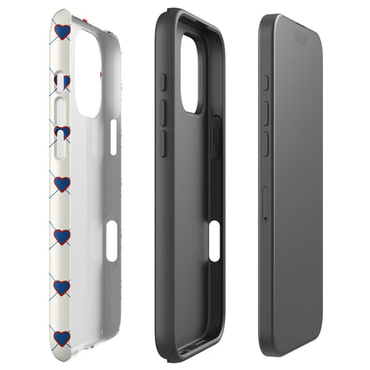 Red White &amp; Blue Heart Grid Tough Case for iPhone